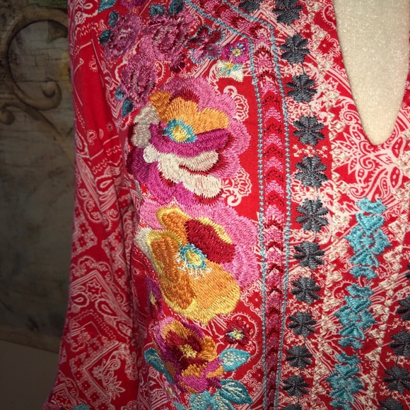 Savanna Jane Pink Bandanna  Print Mexican Embroidered Tunic  Top, Size Small - Picture 4 of 13